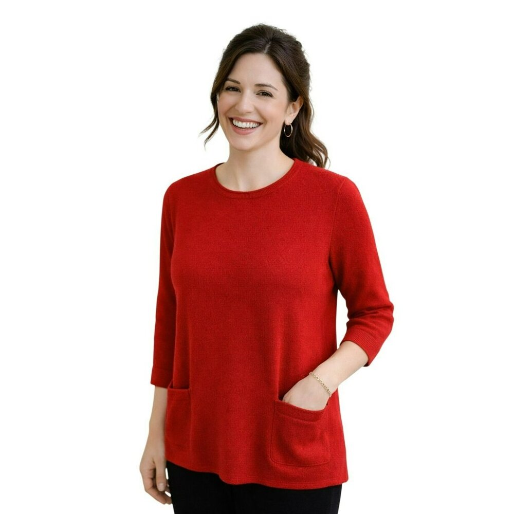 J. Jill Red Cashmere Sweater Womens Medium With Pockets